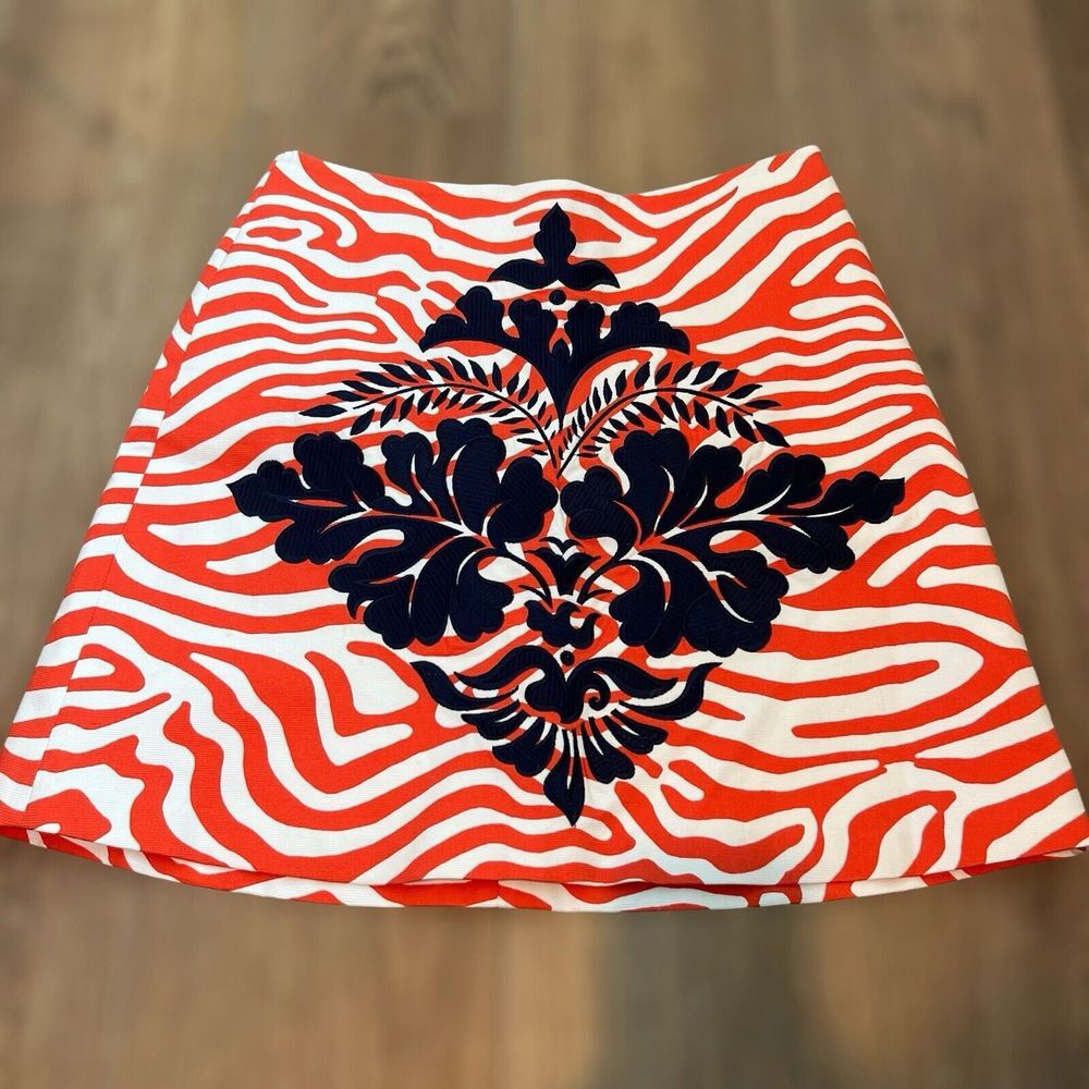 Sportmax Code Skirt Pencil orange zebra pattern with blue flower design.‎ Sz. 4